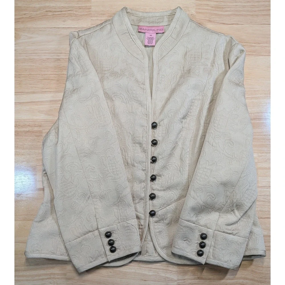 Bandolino Champagne Damask Jacquard Victorian Button Blazer Jacket Womens 16